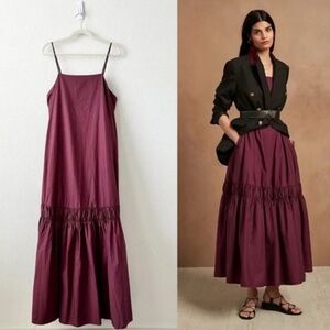 Banana Republic Maroon Poplin Backless Tiered Maxi Dress
 Size XXS